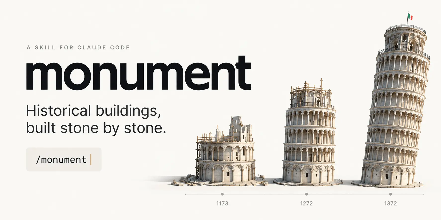 Monument 用程序化几何逐阶段重建历史建筑（图片来源：@gleaming0427 / dev.to）